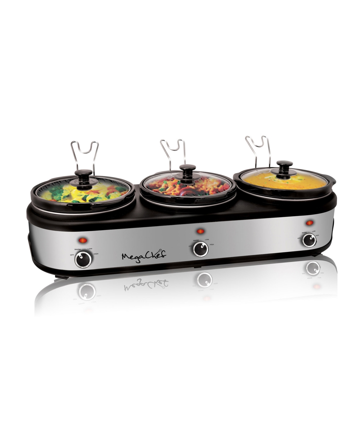 Megachef Triple 2.5 Quart Slow Cooker And Buffet Server In Silver