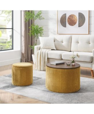 Chenille Storage Ottoman with Stool and Desktop