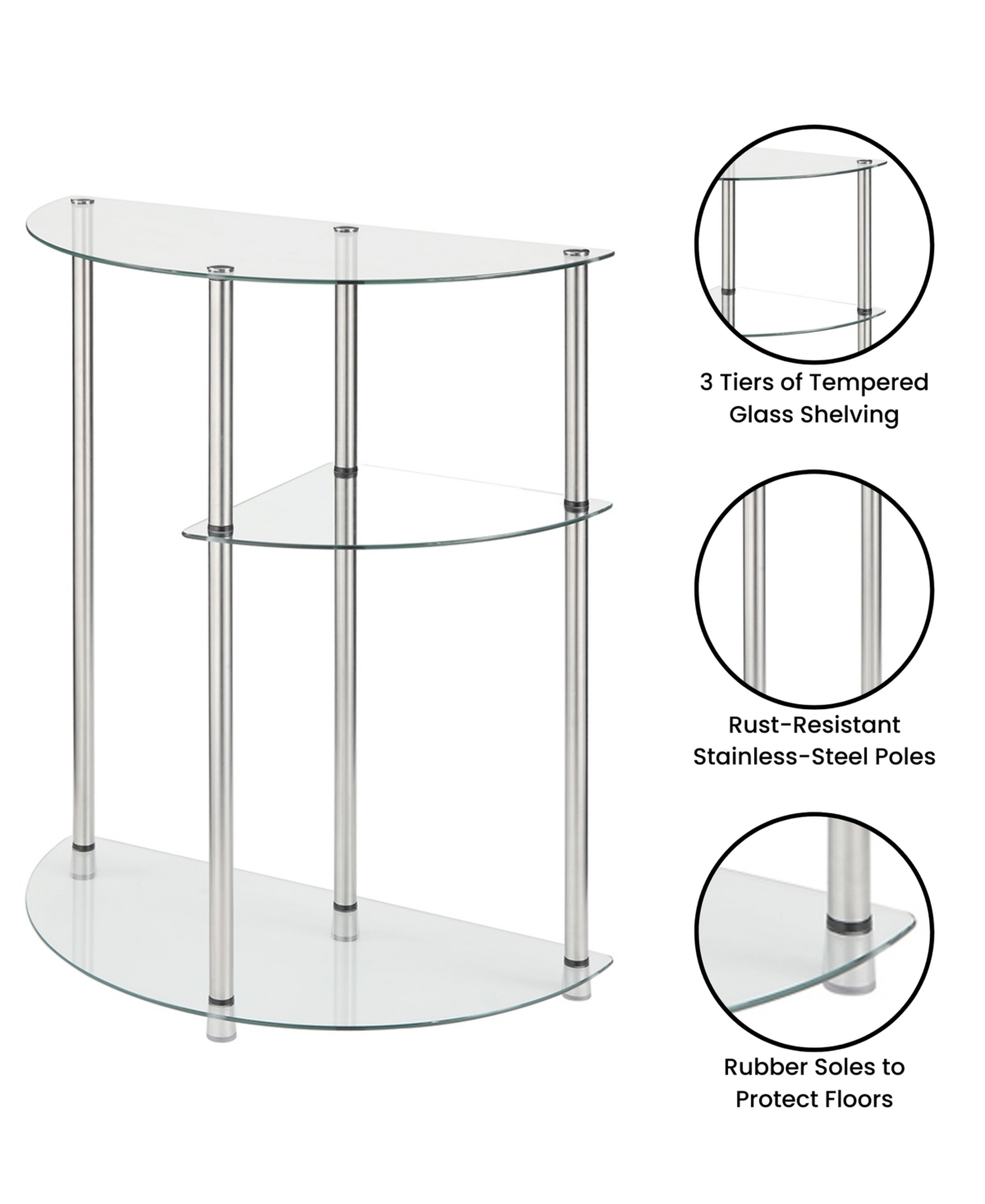 Convenience Concepts Designs2go Classic Glass 3 Tier Display Entryway Hall Table In Glass,chrome