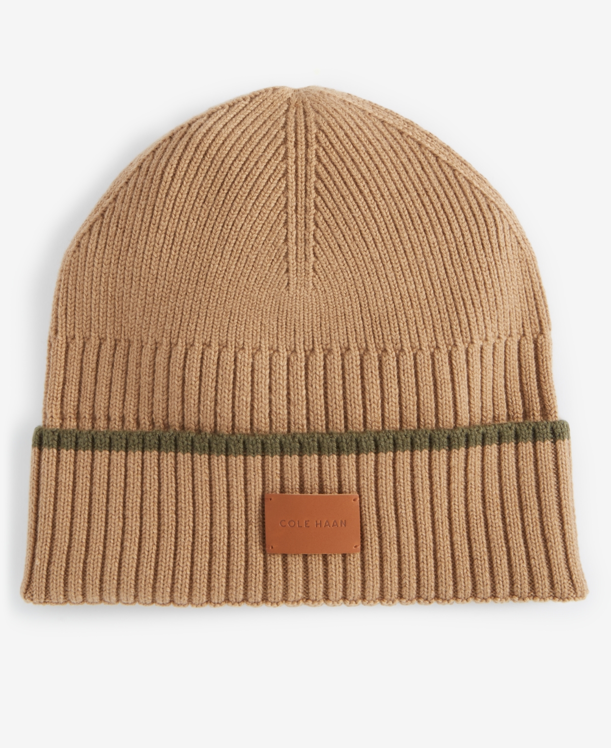 Cole Haan Men's Heritage Ribbed-knit Tipped Cuffed Beanie In Oxford Tan