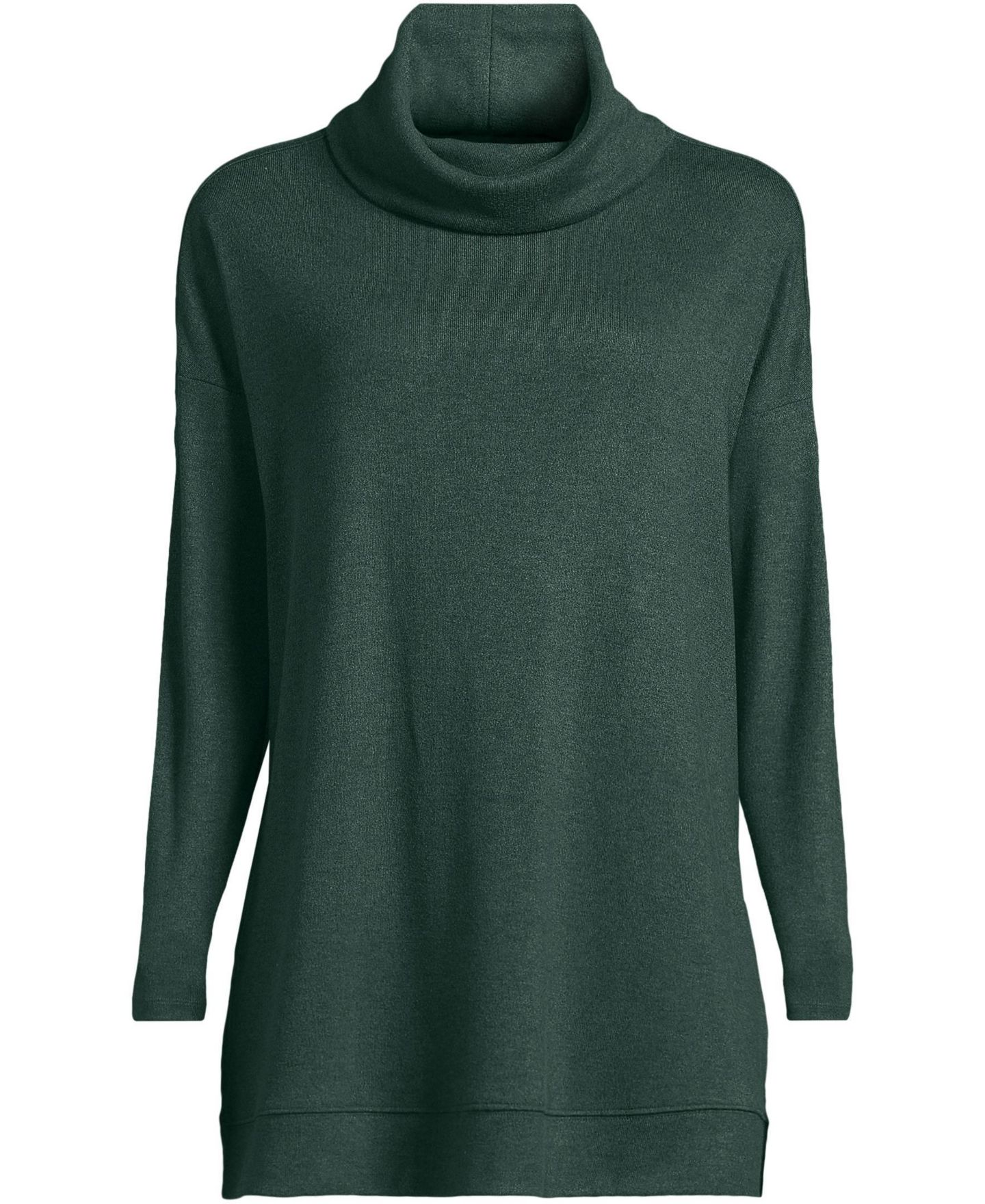 Женский топ Lands' End Plus Size Long Sleeve Cozy Knit Cowl Neck Tunic, цвет: Тёмно-зелёный меланжевый — фото 2