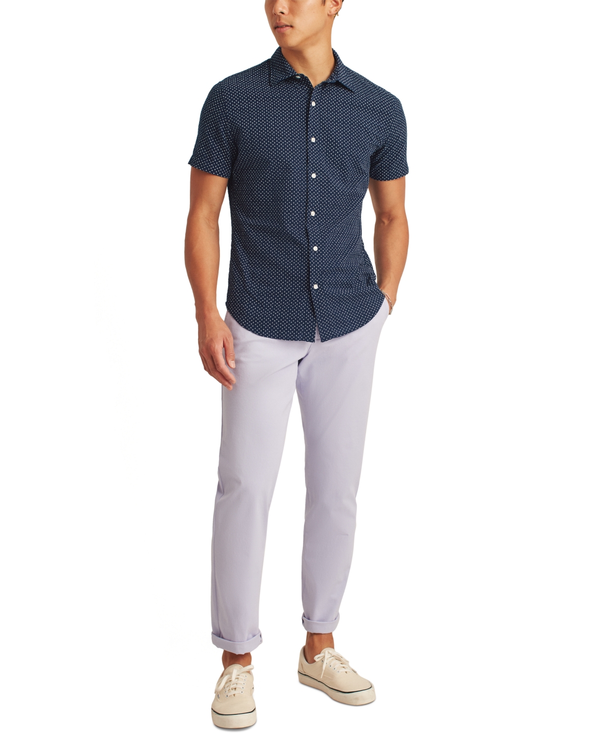 Men's Riviera Slim Fit Short Sleeve Button-Front Geo Print Shirt - Navy Beckbury Geo
