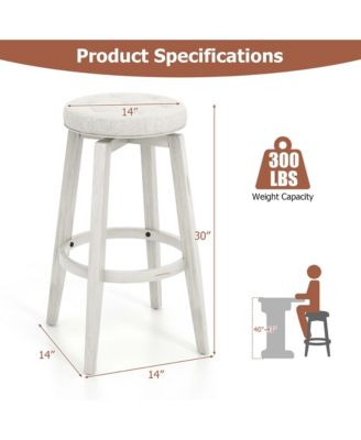 30" Swivel Bar Stool Set of 2 Upholstered Bar Height Rubber Wood Frame