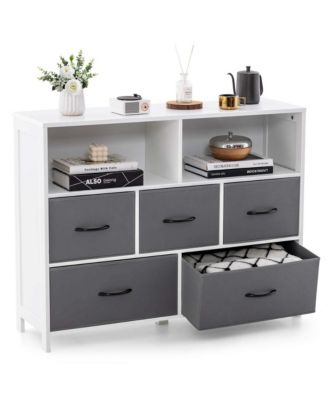 5-Drawer Dresser for Bedroom Chest of Drawers with 2 Large Fabric Bins