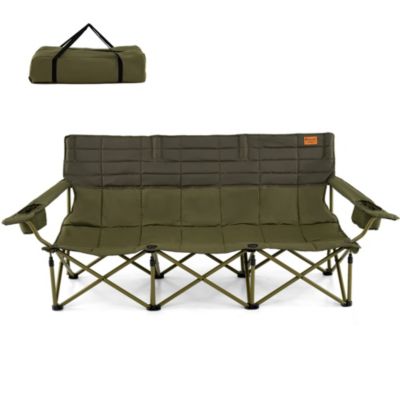 3 Person Folding Camping Chair Heavy-Duty Camp Couch with 2 Cup Holders Padding