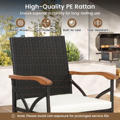 4PCS Patio PE Wicker Dining Chairs with Soft Zippered Cushions Armchairs