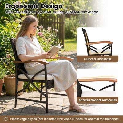 4PCS Patio PE Wicker Dining Chairs with Soft Zippered Cushions Armchairs