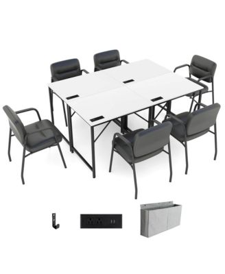 32" Meeting Room Desk Set of 4 with Charging Station & Headphone Hook Metal Frame