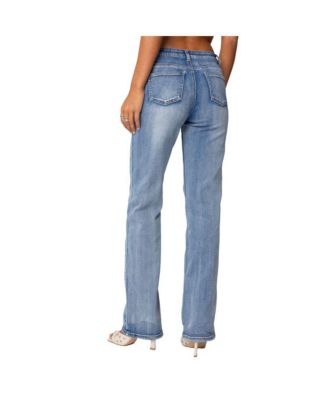 Womens Boot Cut Washed Low Rise Jeans