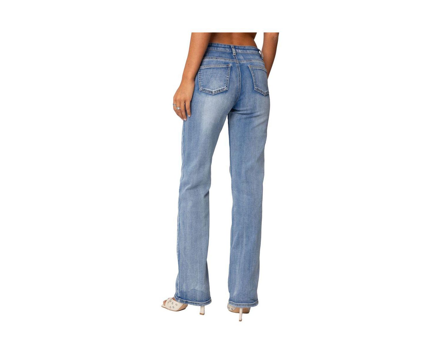 Женские джинсы Edikted Boot Cut Washed Low Rise, цвет: Синий потёртый — фото 5