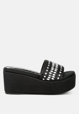 Womens Batanga Diamante and Rhinestone Detail Stylish Flatforms