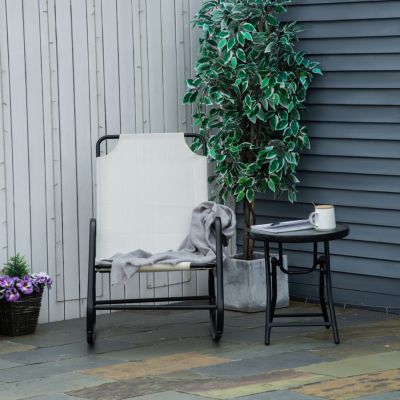 Garden Rocking Chair, Outdoor Indoor Sling Fabric Rocker for Patio, Balcony, Porch, Cream White