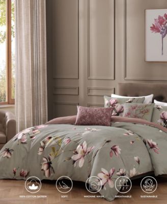 Purple Lilies Bedding 5 Piece Queen Size Reversible Comforter Set