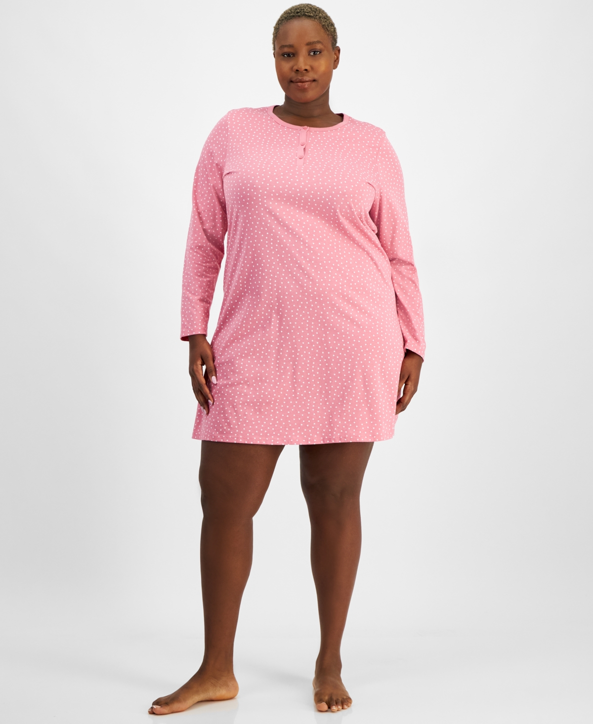 Charter Club Plus Size Cotton Printed Henley Sleepshirt, Exclusively At Macy's In Mini Heart