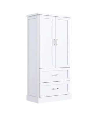 Simplie Fun Tall Bathroom Storage Cabinet, Cabinet with Two Doors and Drawers, Adjustable Shelf, MDF Board, White