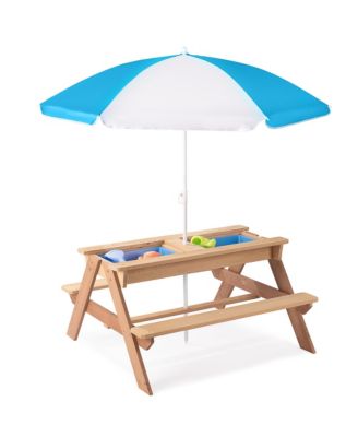 Streamdale Kids Wooden 3-in-1 Picnic Table with Umbrella & Sand/Water Play