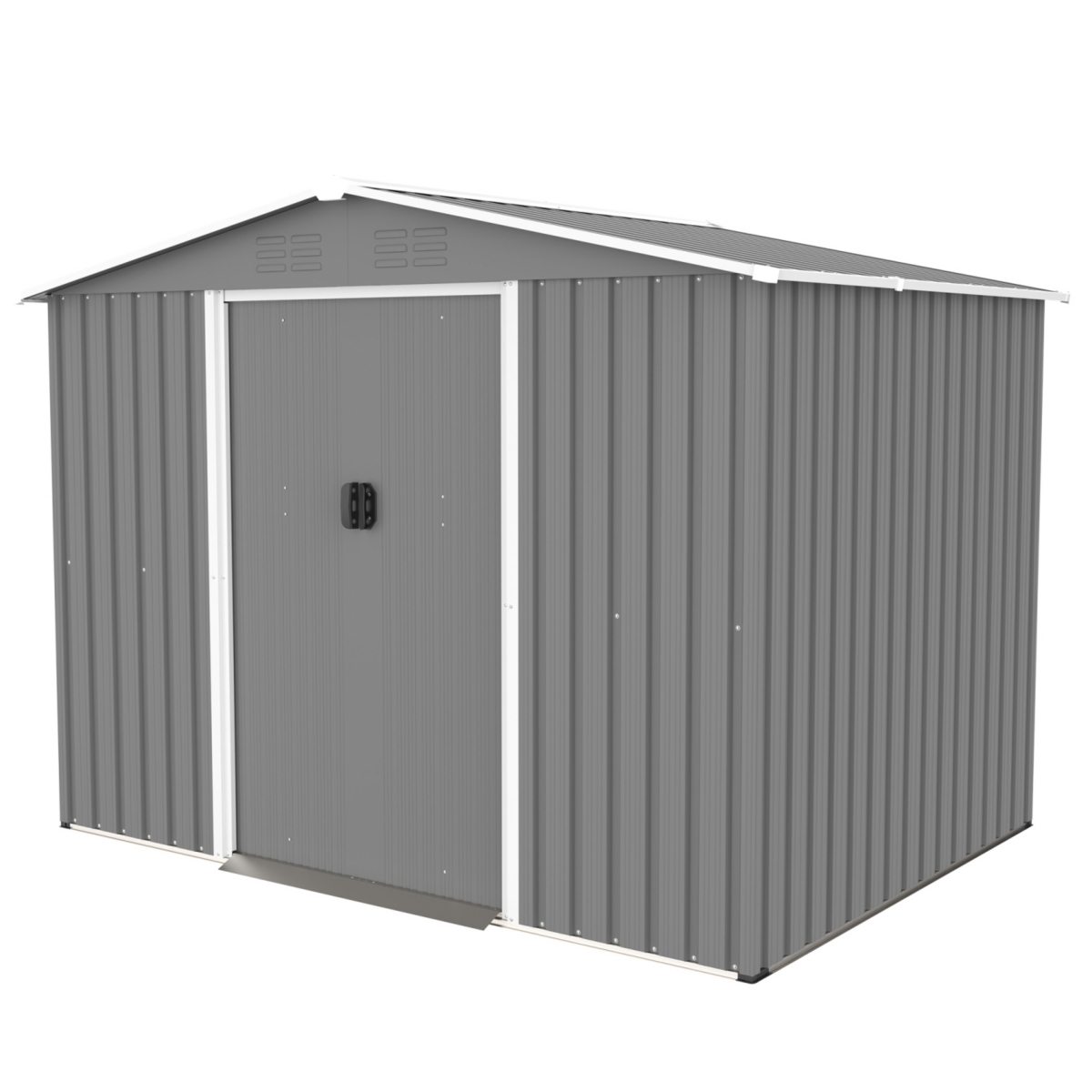 8x6 Ft Outdoor Tool Storage Shed with Metal Foundation & Lockable Doors, All Weather Metal Sheds for Garden, Patio, Backyard, Lawn, Gray - Gray