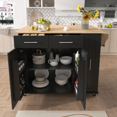 Kitchen Island Cart with Storage, Drop Leaf, Towel Rack, Drawers