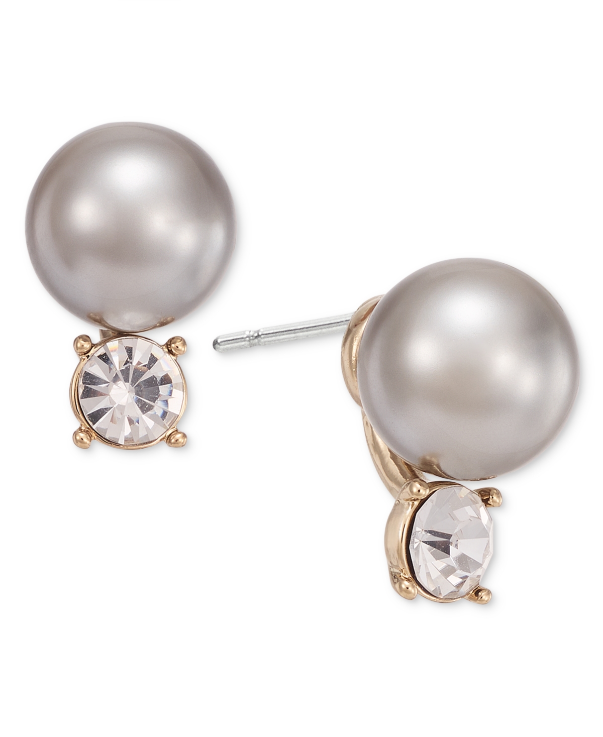Gold-Tone Pave & Color Imitation Pearl Stud Earrings, Created for Macy's - Blue