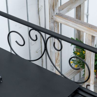 Folding Potting Bench Table, Metal Garden Workstation, Work Bench with Large Build-In Bag with Cover, 5 Hanging Hooks & Storage Shelf, Flourishes