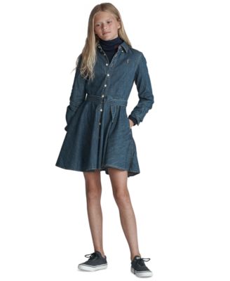 Big Girls Belted Denim Cotton Shirtdress