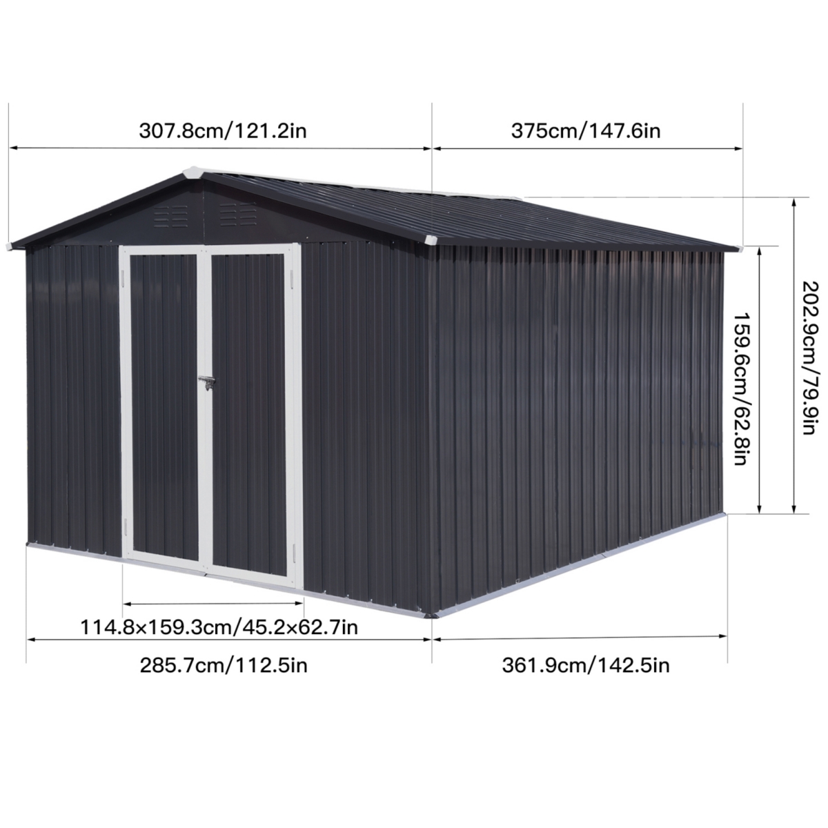 Streamdale Furniture Metal garden sheds 10ft 12ft outdoor storage sheds Dark-grey