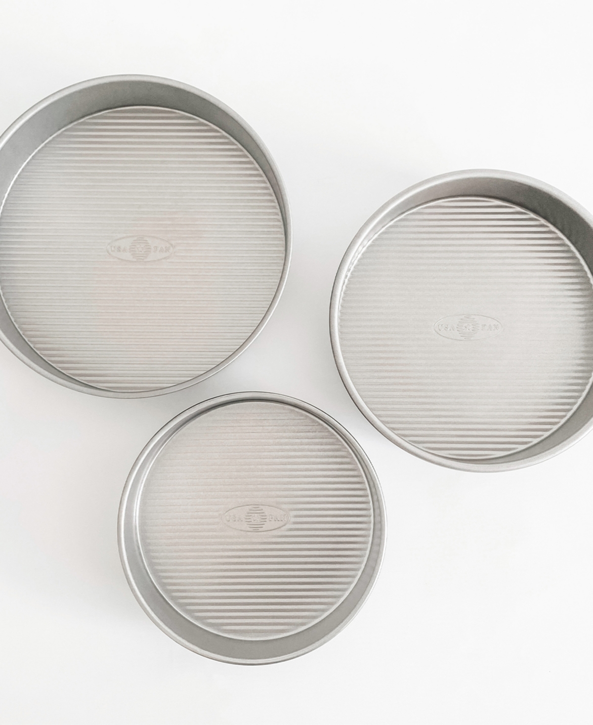 Shop Usa Pan Non-stick Aluminum Small 3-piece Round Cake Pan Set In Silver,gray