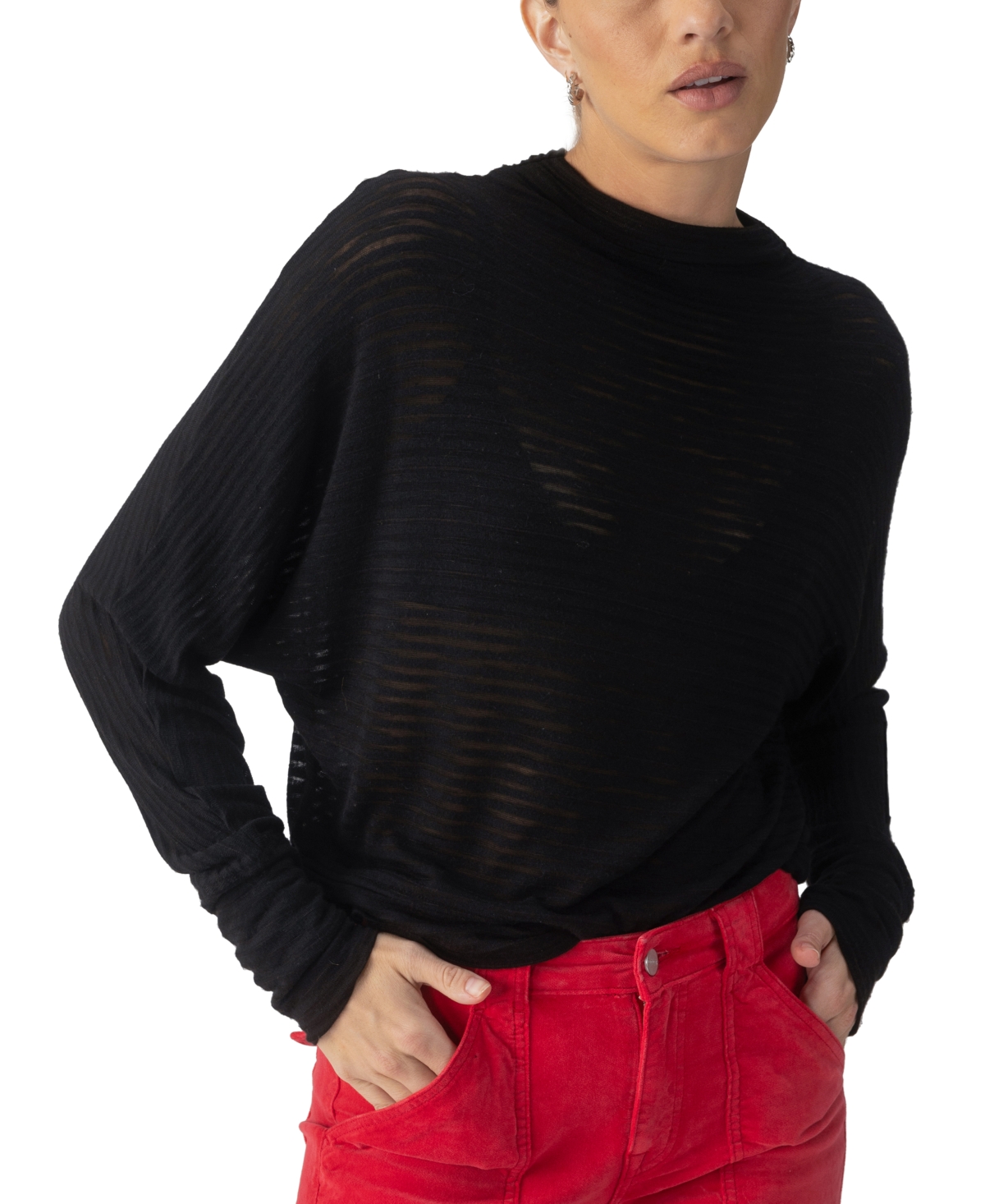 Sanctuary Women's Shadow-Striped Funnel-Neck Top