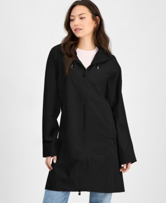 Women's Long Zip-Front Hooded Rain Coat