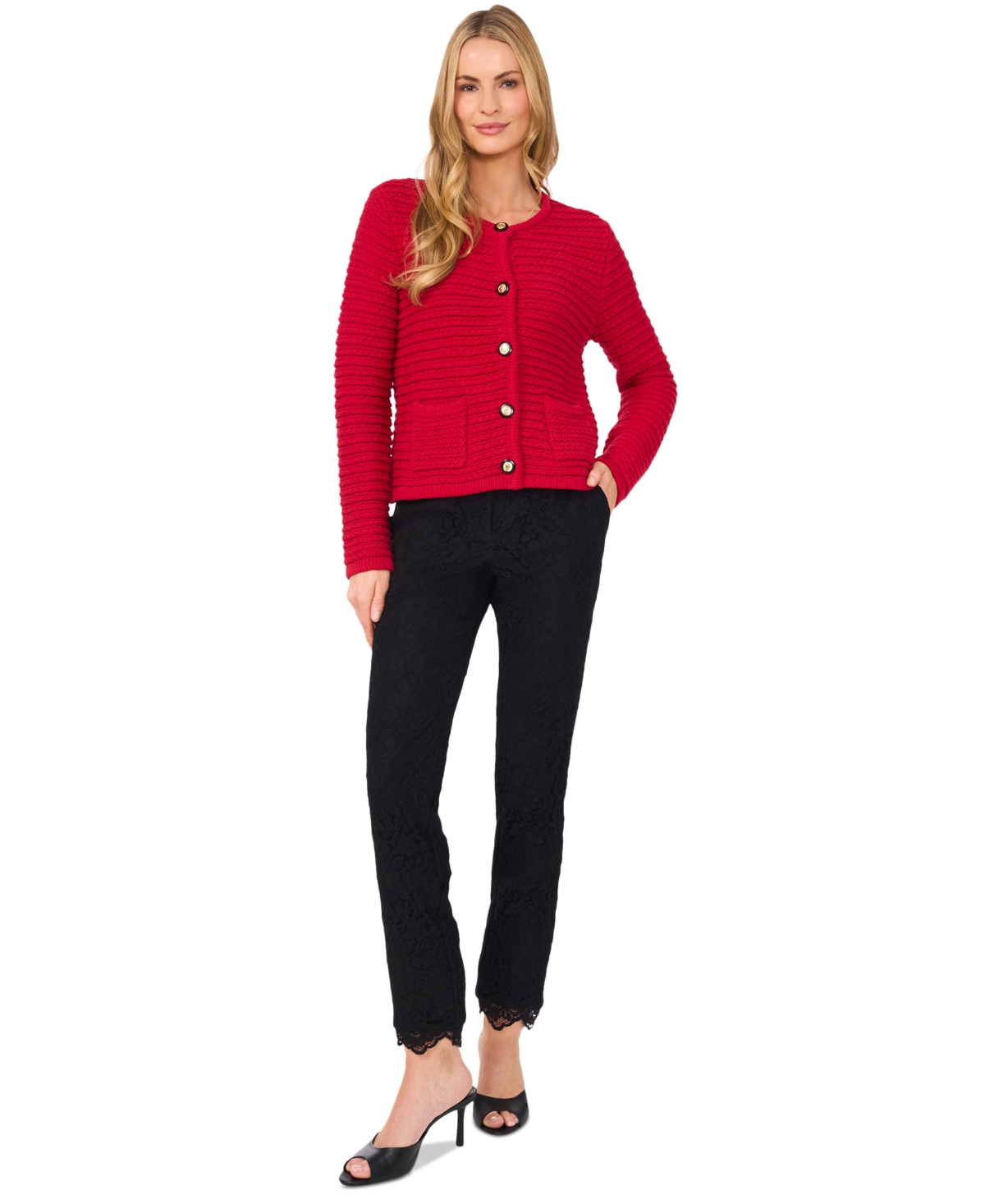 CeCe Women's Lace Tailored Straight-Leg Pants