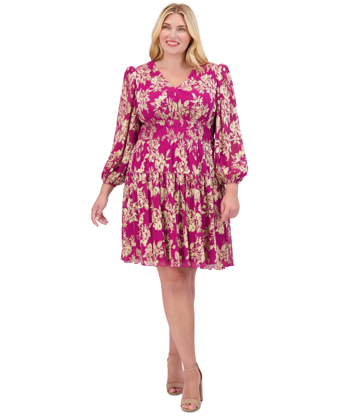 Vince Camuto Plus Size Metallic Crinkle Fit & Flare Dress