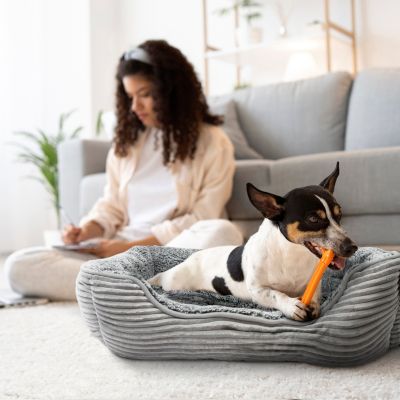 Rectangle Dog Bed, Durable Sleeping Calming Cuddler for Pets, Super Plush Corduroy Sherpa