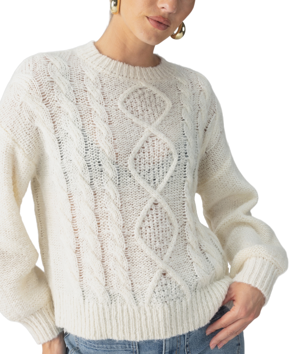 Sanctuary Women's Cozy Cable-knit Back-slit Sweater In Chalk