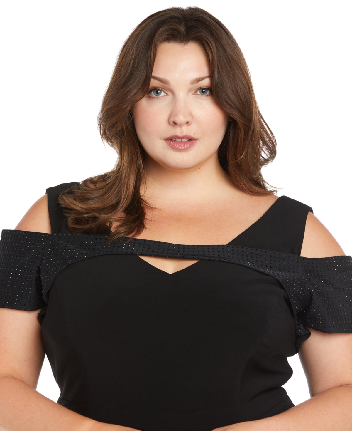 R & M Richards Plus Size Cold-shoulder Wide-leg Jumpsuit In Black
