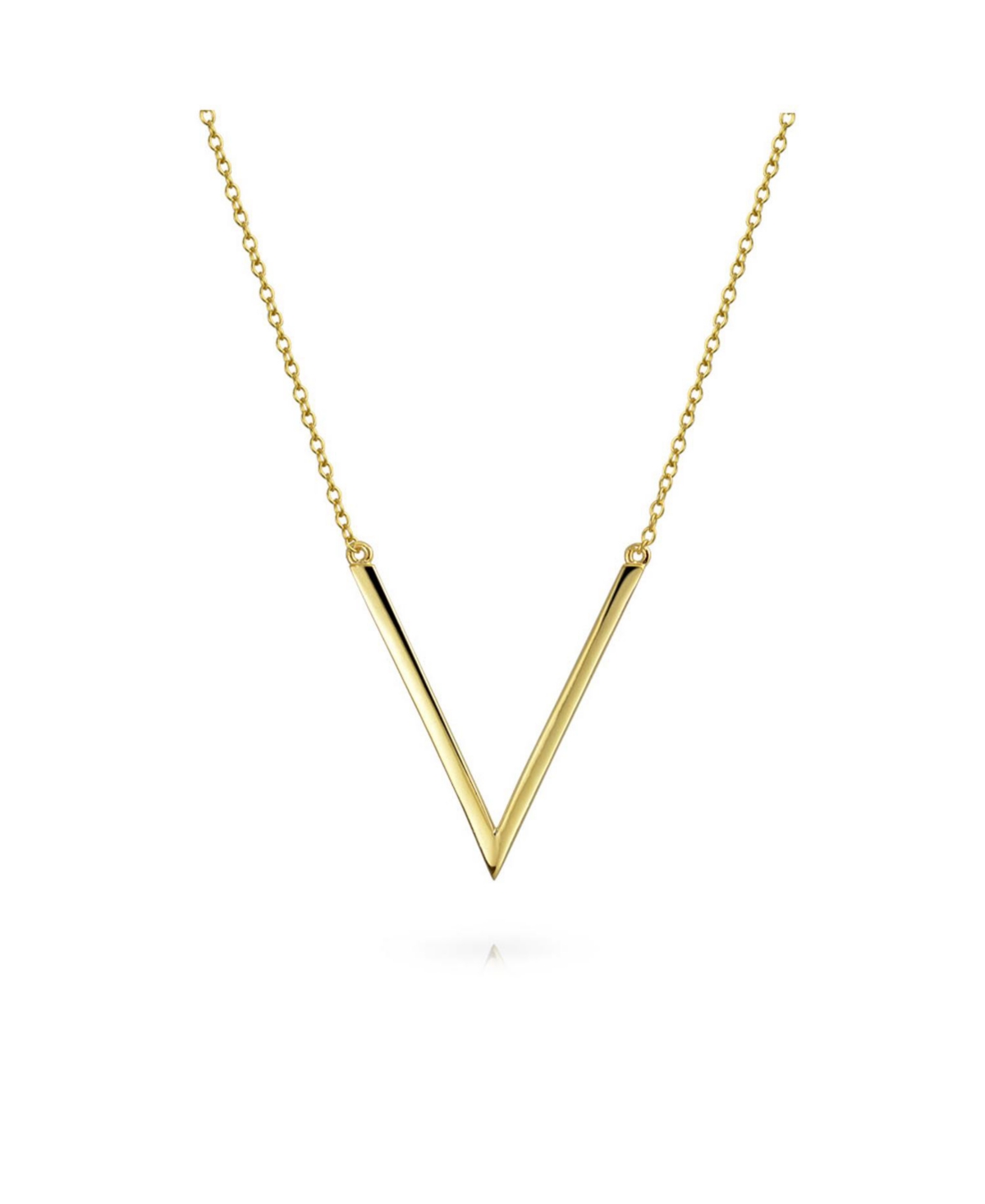 Bling Jewelry Minimalist Geometric Chevron V Pendant Necklace For Women 14K Gold Plated .925 Sterling Silver