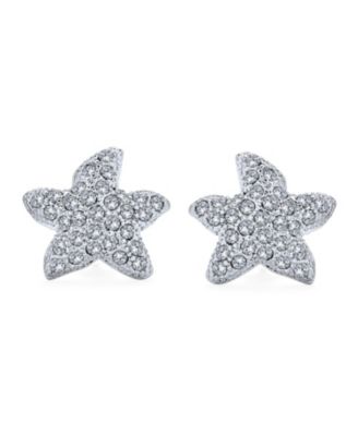 Pave Crystal Starfish Clip On Earrings Non Pierced Ears Silver Plated