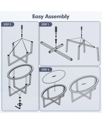 Modern Glass Coffee Table w/ Cross Base & Acacia Wood Legs for Small Spaces