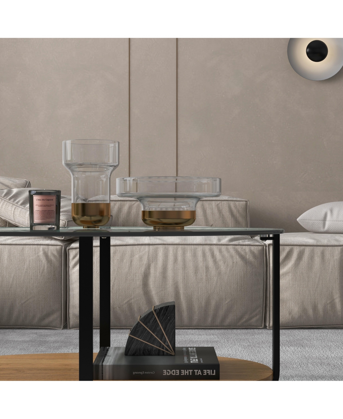 Gymax Glass-Top Coffee Table 2-Tier Modern Oval Side Sofa Table w/ Storage Shelf
