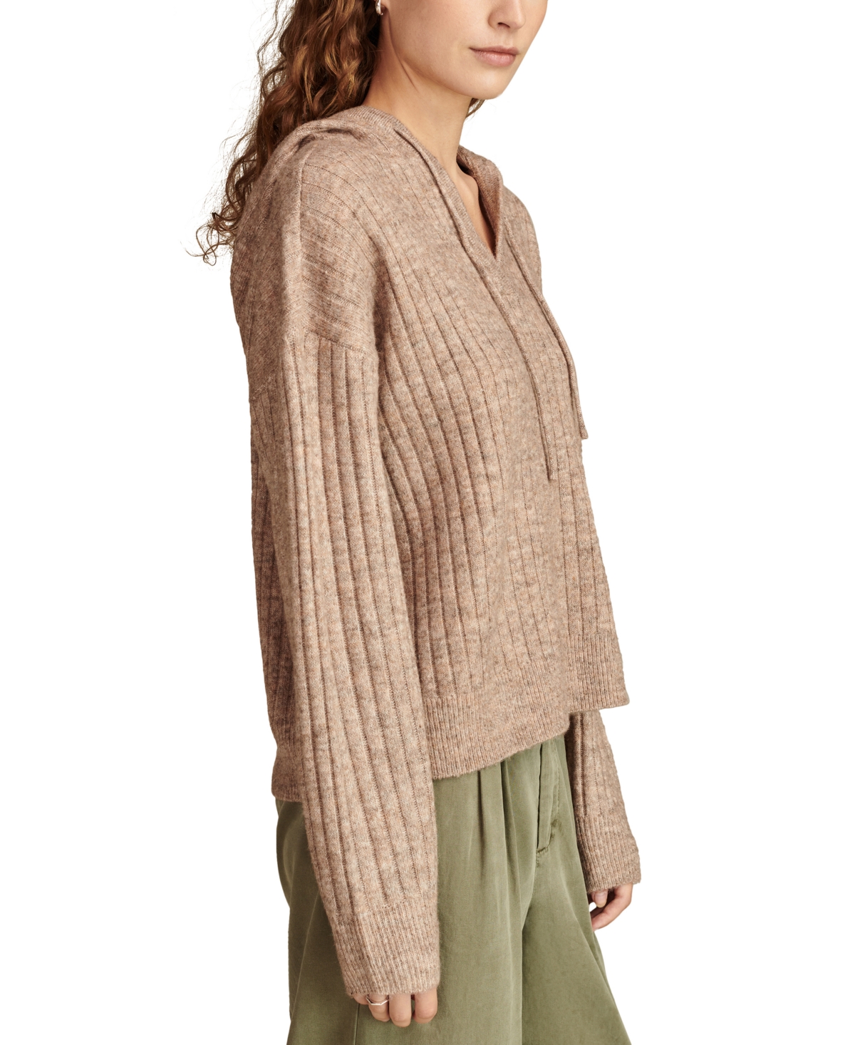 LUCKY BRAND WOMEN'S RIBBED KNIT HOODED SWEATER 