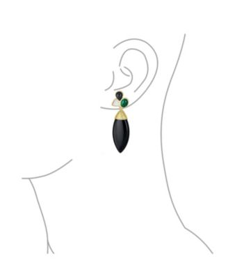Multi Color Cluster Accent Wire Wrap Large Pointed Pear Shape Natural Onyx Teardrop Drop Earrings Gold Plated
