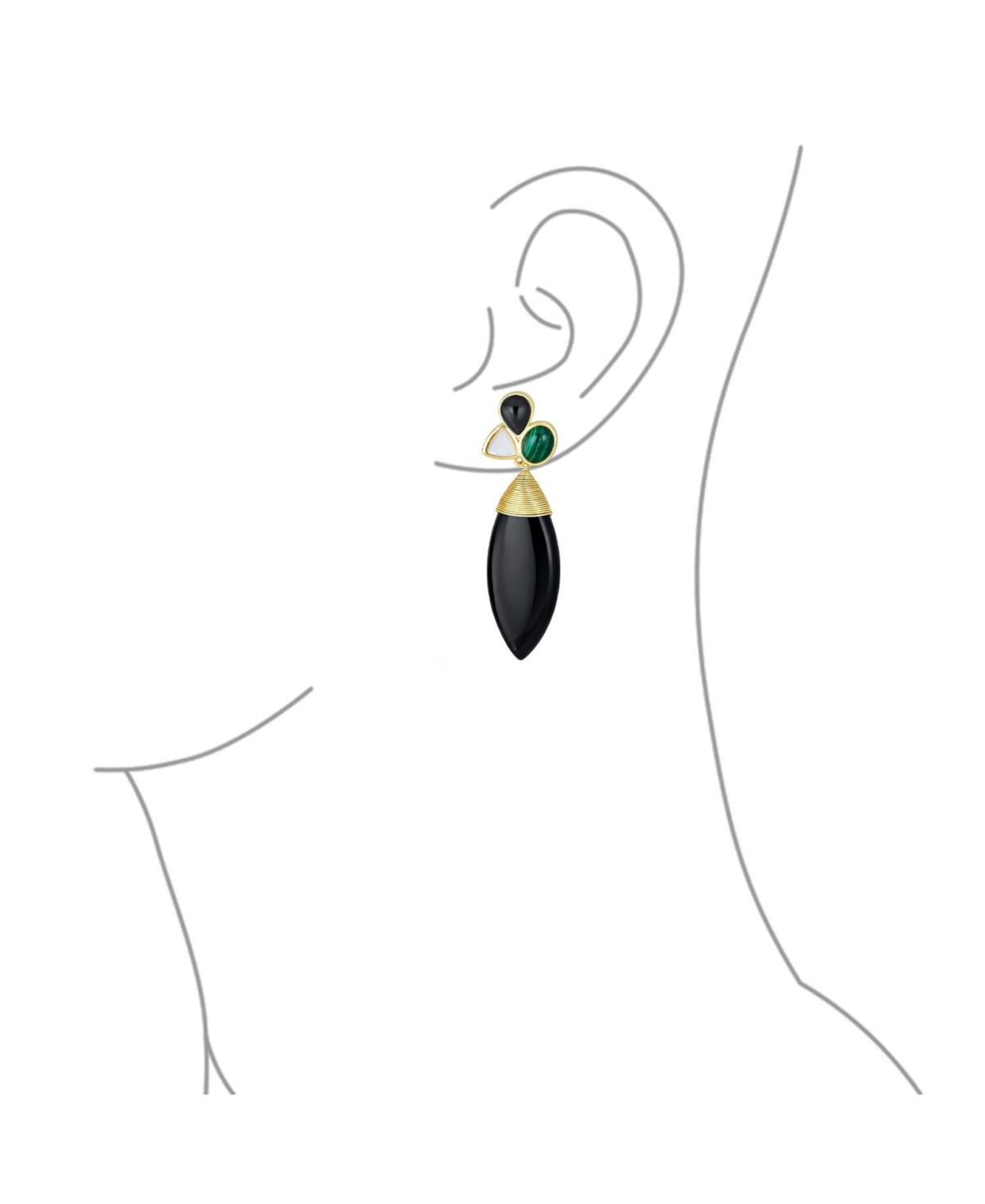 Bling Jewelry Fashion Multi Color Cluster Accent Wire Wrap Pointed Pear Shape Natural Green WhiteOnyx Teardrop Drop Earrings For Women Ye