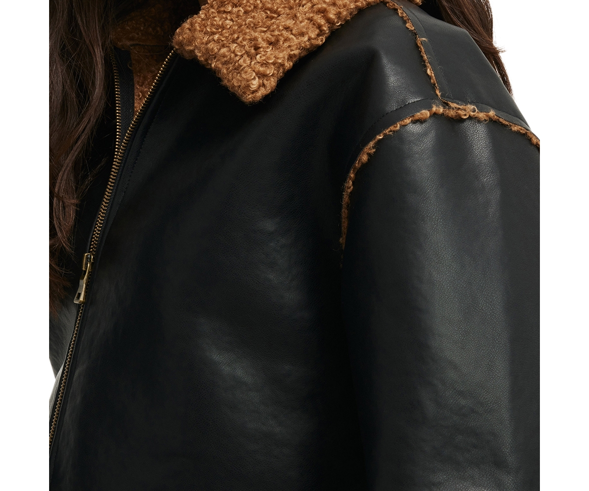 Cotton On Women's Alfie Faux Leather Sherpa Jacket - brown sherpa