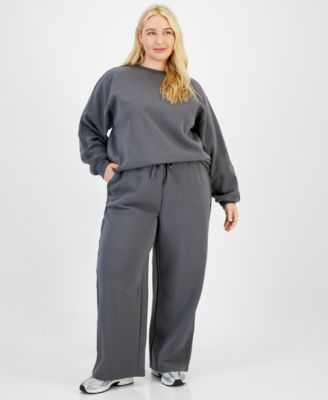 Trendy Plus Size Crochet Trim Sweatshirt Sweatpants