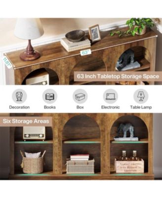 Farmhouse Console Table, 63-Inch Long Entryway Table with 3 Tier Storage, Wooden Rectangular Sofa Table Behind The Couch