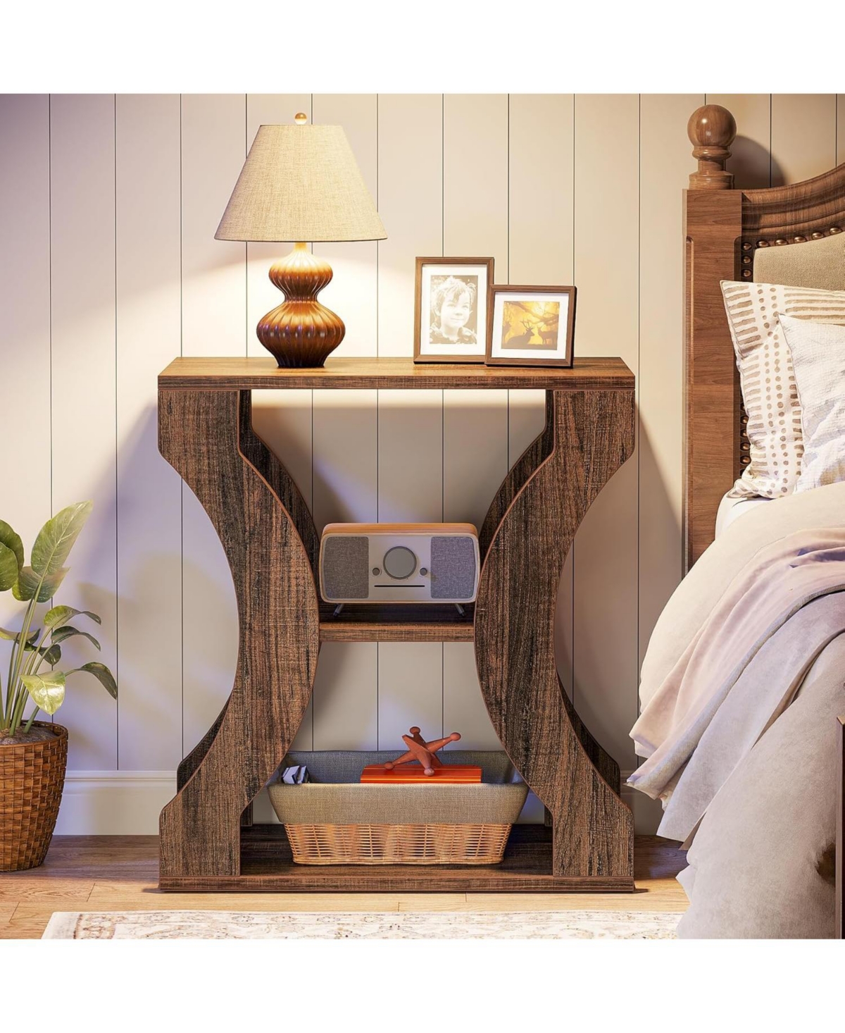 Tribesigns 24" Farmhouse End Table Set of 2, 3-Tier Side Table with Storage Shelves, Industrial Wood Accent Table, Nightstand Bedside Table for Living