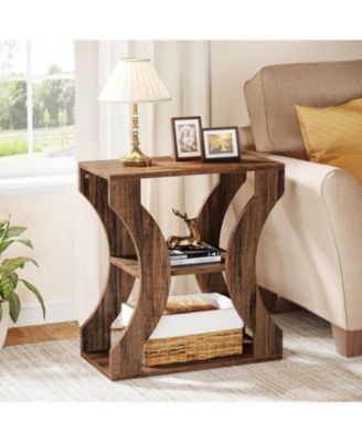 24" Farmhouse End Table, 3-Tier Side Table with Storage Shelves, Industrial Wood Accent Table, Nightstand Bedside Table for Living Room, Bedroom (1PCS)