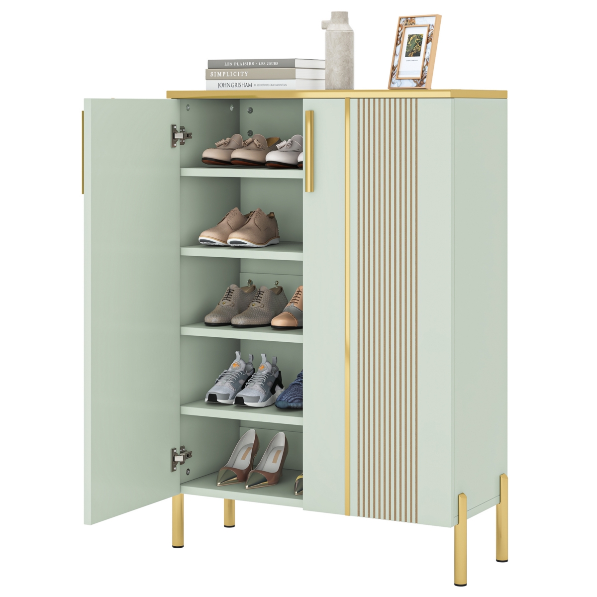 Tribesigns Shoe Cabinet with Doors, 6-Tier Shoe Storage Cabinet with Adjustable Shelves, Wooden Shoes Rack Shoe Storage Organizer for Entryway, Hallwa