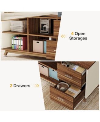 71-Inch Engineered Wood and Metal Large Office Desk with Storage Shelves, Executive L-Shaped Desk