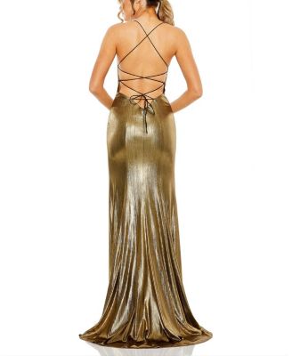 Women's Metallic Corset Back Column Gown
