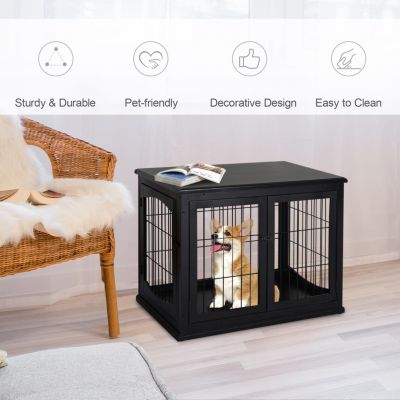 Dog Crate Furniture, Small Dog Cage End Table with Two Opening Sides, Lockable Door, Puppy Kennel Indoor, Cute and Decorative, Black